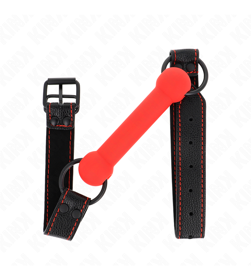 KINK - GAG EN OS AVEC SANGLE EN CUIRETTE ROUGE AJUSTABLE 41-57 CM