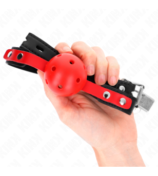 KINK - BALLE DURE CREUSE ROUGE 4 CM GAG BRACELET NOIR 60 x 2 CM AJUSTABLE 37-52 CM