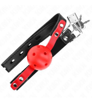 KINK - BALLE DURE CREUSE ROUGE 4 CM GAG BRACELET NOIR 60 x 2 CM AJUSTABLE 37-52 CM