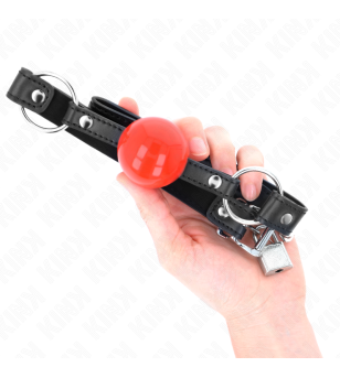 KINK - BÂILLON BALLE 4 CM AVEC SERRURE BOULE ROUGE BRACELET NOIR 60 x 2 CM