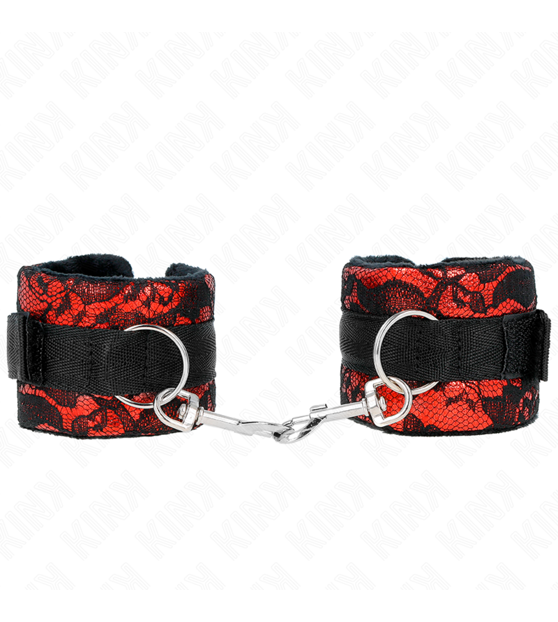 KINK - ATTENTES-POIGNETS COURTES EN DENTELLE DE VELOURS ET RELIURE EN NYLON ROUGE / NOIR 23 X 6,5 CM