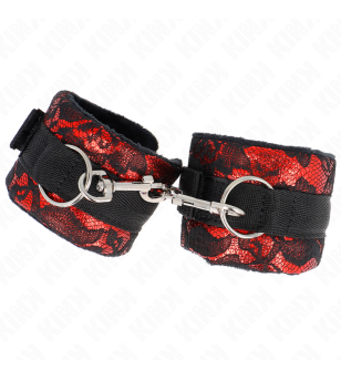 KINK - ATTENTES-POIGNETS COURTES EN DENTELLE DE VELOURS ET RELIURE EN NYLON ROUGE / NOIR 23 X 6,5 CM