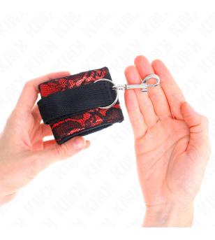 KINK - ATTENTES-POIGNETS COURTES EN DENTELLE DE VELOURS ET RELIURE EN NYLON ROUGE / NOIR 23 X 6,5 CM