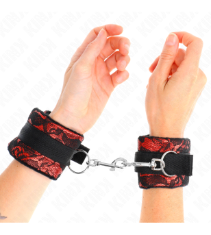 KINK - ATTENTES-POIGNETS COURTES EN DENTELLE DE VELOURS ET RELIURE EN NYLON ROUGE / NOIR 23 X 6,5 CM