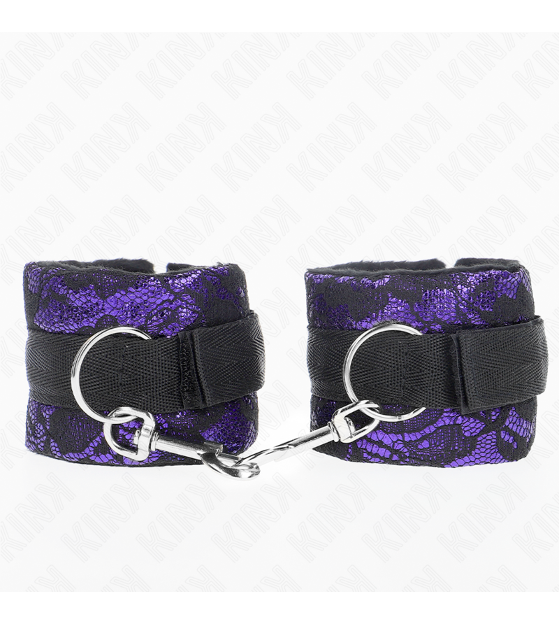 KINK - ATTENTES-POIGNETS COURTES EN DENTELLE DE VELOURS ET RELIURE EN NYLON VIOLET / NOIR 23 X 6,5 CM