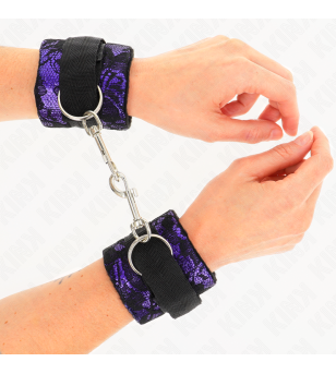 KINK - ATTENTES-POIGNETS COURTES EN DENTELLE DE VELOURS ET RELIURE EN NYLON VIOLET / NOIR 23 X 6,5 CM