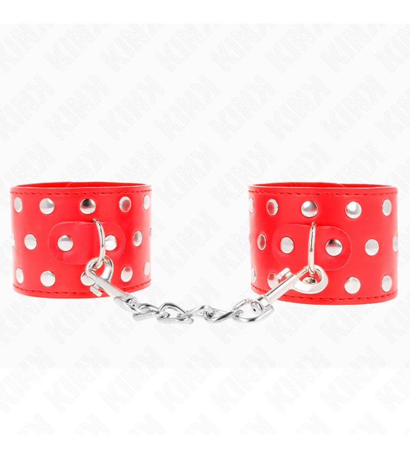 KINK - APPAREILS DE RETENUE POIGNETS AVEC FERMETURE PRESSION PLEINE DE RIVETS ROUGE AJUSTABLE 19-24 CM X 5,5 CM