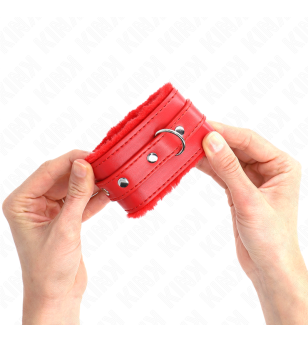 KINK - APPUI-POIGNETS DOUBLÉS DE FOURRURE PREMIUM ROUGE AVEC CEINTURE ROUGE RÉGLABLE 17-29 CM X 6 CM