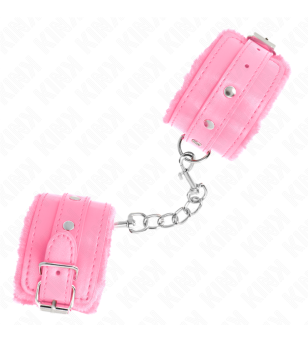 KINK - APPUI-POIGNETS DOUBLÉS DE FOURRURE PREMIUM ROSE AVEC CEINTURE ROSE RÉGLABLE 17-29 CM X 6 CM