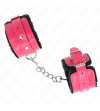KINK - APPUI-POIGNETS DOUBLÉS DE FOURRURE PREMIUM NOIR AVEC CEINTURE ROSE FRAMBOISE AJUSTABLE 17-29 CM X 6 CM