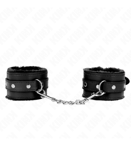 KINK - APPUI-POIGNETS DOUBLÉS DE FOURRURE PREMIUM NOIR AVEC CEINTURE NOIRE RÉGLABLE 17-29 CM X 6 CM