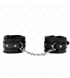 KINK - APPUI-POIGNETS DOUBLÉS DE FOURRURE PREMIUM NOIR AVEC CEINTURE NOIRE RÉGLABLE 17-29 CM X 6 CM