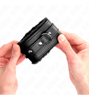 KINK - APPUI-POIGNETS DOUBLÉS DE FOURRURE PREMIUM NOIR AVEC CEINTURE NOIRE RÉGLABLE 17-29 CM X 6 CM