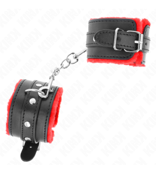 KINK - APPUI-POIGNETS DOUBLÉS DE FOURRURE PREMIUM ROUGE AVEC CEINTURE NOIRE RÉGLABLE 17-29 CM X 6 CM