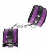 KINK - APPUI-POIGNETS DOUBLÉS DE FOURRURE PREMIUM NOIR AVEC CEINTURE VIOLET / NOIRE RÉGLABLE 17-29 CM X 6 CM