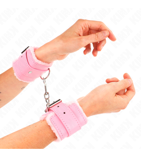 KINK - APPUI-POIGNETS DOUBLÉS DE FOURRURE ROSE AVEC CEINTURE ROSE RÉGLABLE 17-29 CM X 6 CM