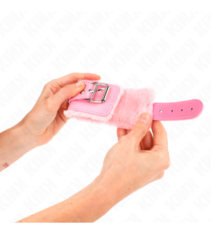KINK - APPUI-POIGNETS DOUBLÉS DE FOURRURE ROSE AVEC CEINTURE ROSE RÉGLABLE 17-29 CM X 6 CM