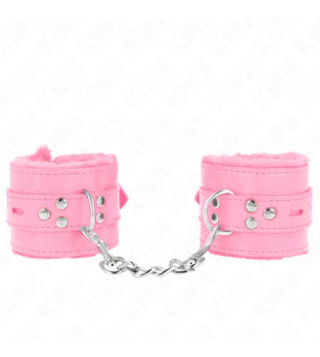 KINK - APPUI-POIGNETS DOUBLÉS DE FOURRURE AVEC TROUS CARRÉS ROSE ET CEINTURE ROSE RÉGLABLE 17-29 CM X 6 CM