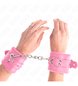 KINK - APPUI-POIGNETS DOUBLÉS DE FOURRURE AVEC TROUS CARRÉS ROSE ET CEINTURE ROSE RÉGLABLE 17-29 CM X 6 CM