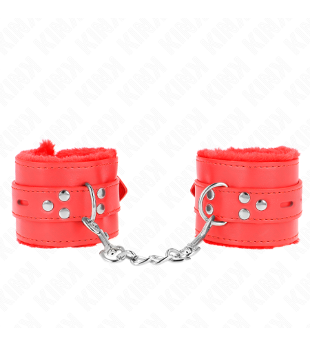 KINK - APPUI-POIGNETS DOUBLÉS DE FOURRURE AVEC TROUS CARRÉS ROUGE ET CEINTURE ROUGE RÉGLABLE 17-29 CM X 6 CM