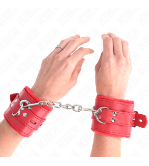 KINK - APPUI-POIGNETS DOUBLÉS DE FOURRURE AVEC TROUS CARRÉS ROUGE ET CEINTURE ROUGE RÉGLABLE 17-29 CM X 6 CM