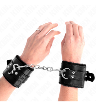 KINK - APPUI-POIGNETS DOUBLÉS DE FOURRURE AVEC TROUS CARRÉS NOIR ET CEINTURE NOIRE RÉGLABLE 17-29 CM X 6 CM