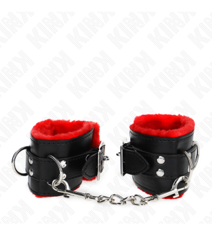 KINK - APPUI-POIGNETS DOUBLÉS DE FOURRURE AVEC TROUS CARRÉS CEINTURE ROUGE ET NOIRE RÉGLABLE 17-29 CM X 6 CM