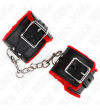 KINK - APPUI-POIGNETS DOUBLÉS DE FOURRURE AVEC TROUS CARRÉS CEINTURE ROUGE ET NOIRE RÉGLABLE 17-29 CM X 6 CM