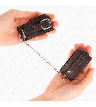 KINK - PETITES RETENUES-POIGNETS NOIRES AVEC DOUBLURE ROUGE RÉGLABLE 14-24 CM X 3,5 CM