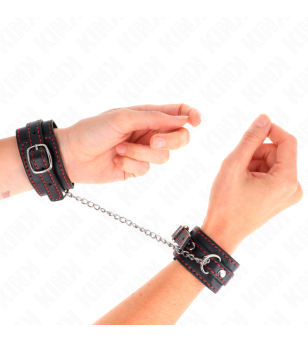 KINK - PETITES RETENUES-POIGNETS NOIRES AVEC DOUBLURE ROUGE RÉGLABLE 14-24 CM X 3,5 CM