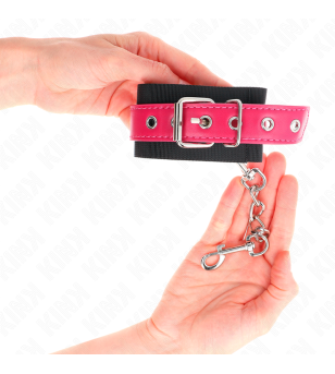 KINK - APPUI-POIGNETS EN NYLON NOIR AVEC CEINTURE EN CUIRETTE ROSE FRAMBOISE AJUSTABLE 19-29 CM X 5,1 CM