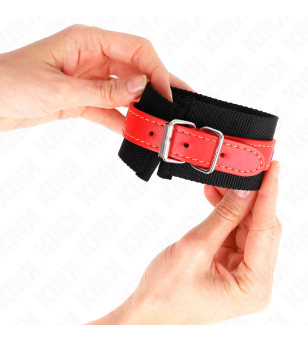 KINK - APPUI-POIGNETS EN NYLON NOIR AVEC CUIR ROUGE AJUSTABLE 19-24 CM X 5,5 CM