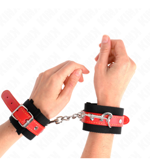 KINK - APPUI-POIGNETS EN NYLON NOIR AVEC CUIR ROUGE AJUSTABLE 19-24 CM X 5,5 CM