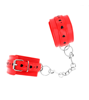 KINK - APPAREILS-POIGNETS ROUGES AVEC INCRUSTATION COEUR NOIR RÉGLABLE 21-28 CM X 5,5 CM