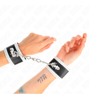 KINK - APPUI-POIGNETS NOIR AVEC DENTELLE DÉCORÉE BLANCHE RÉGLABLE 20-23 CM X 5,5 CM