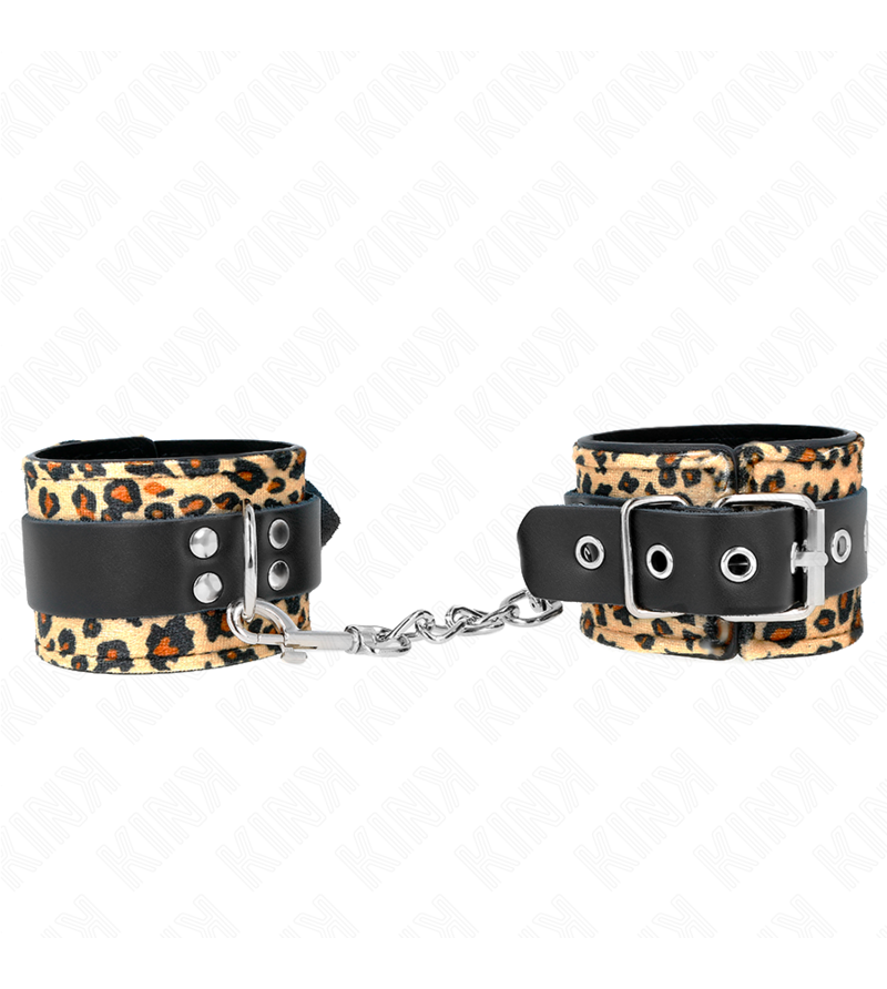 KINK - RETENUE-POIGNET EN CUIR VRAI LÉOPARD RÉGLABLE 18-29 CM X 5,5 CM