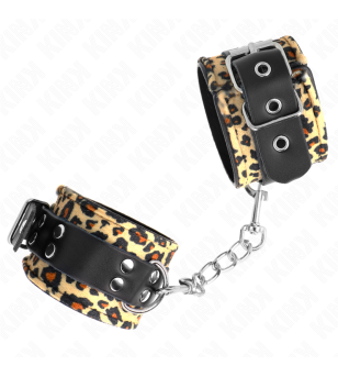 KINK - RETENUE-POIGNET EN CUIR VRAI LÉOPARD RÉGLABLE 18-29 CM X 5,5 CM