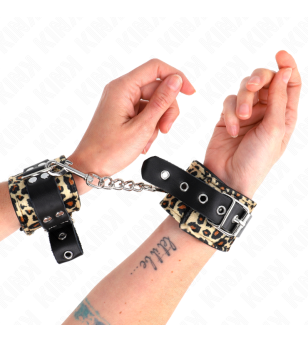 KINK - RETENUE-POIGNET EN CUIR VRAI LÉOPARD RÉGLABLE 18-29 CM X 5,5 CM