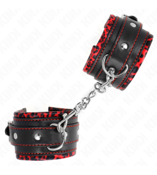 KINK - APPUI-POIGNETS DOUBLÉS DE FOURRURE ROUGE / NOIR RÉGLABLE 17-29 CM X 6 CM
