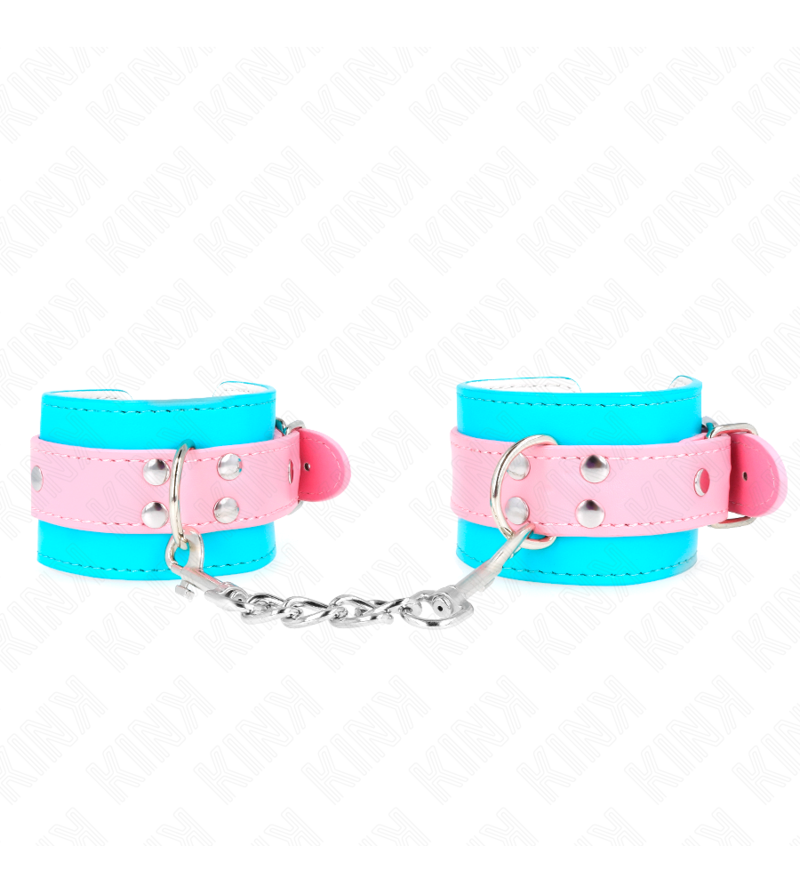 KINK - MIGNONS ATTENTES-POIGNETS BLEU/ROSE AJUSTABLES 16-28 CM X 5 CM