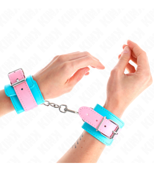 KINK - MIGNONS ATTENTES-POIGNETS BLEU/ROSE AJUSTABLES 16-28 CM X 5 CM