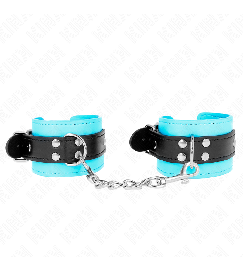 KINK - APPAREILS-POIGNETS À CROCHET DOUBLÉS DE FOURRURE BLEU AJUSTABLES 20-28 CM X 5,5 CM