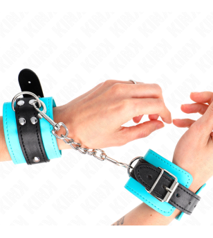 KINK - APPAREILS-POIGNETS À CROCHET DOUBLÉS DE FOURRURE BLEU AJUSTABLES 20-28 CM X 5,5 CM