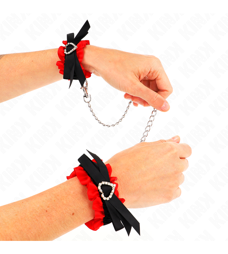 KINK - ATTENTES-POIGNETS ÉLASTIQUES EN DENTELLE DÉTAILS COEUR ROUGE RÉGLABLES 22-35 CM