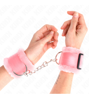 KINK - APPUI-POIGNETS DOUBLÉS DE FOURRURE ROSE RÉGLABLE 17-31 CM X 7 CM
