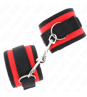KINK - APPAREILS-POIGNETS À CROCHET ET BOUCLE EN NYLON ROUGE-NOIR MODÈLE 2 RÉGLABLE 18-35 CM X 6 CM