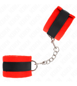 KINK - MANCHETTES DÉBUTANT EN FOURRURE NOIR-ROUGE 30 X 7 CM