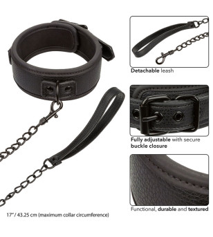 CALEXOTICS - NOCTURNAL COLLIER ET LAISSE EN CUIR RÉGLABLE NOIR