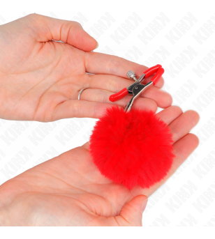 KINK - PINCE A METON BOULE FAUSSE FOURRURE ROUGE 6 CM