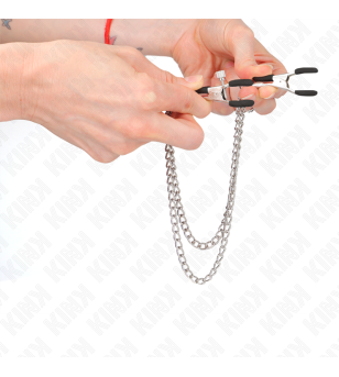 KINK - PINCES À TETEAUX AVEC 2 CHAÎNES ÉPAISSES ARGENT 20/23 CM